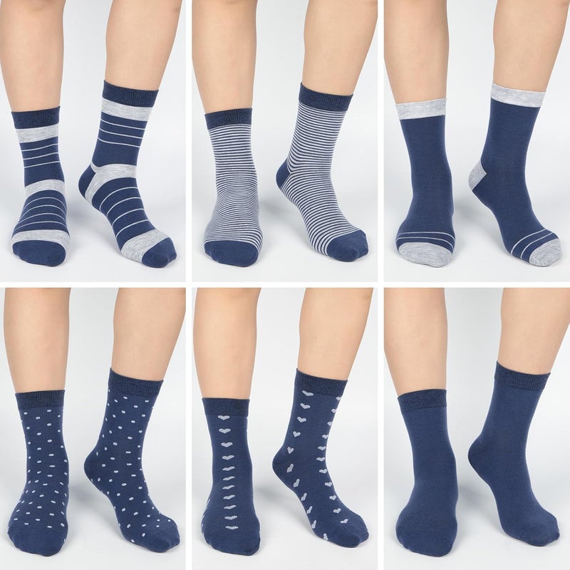 Socksfad Store 6 Pairs Cotton Crew Socks for Women, Breathable Novelty Funny Striped Dot Casual Cute Calf Socks Size 6-12 - Image 4